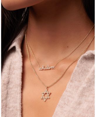 14K Yellow Gold Baguette & Round Diamond Bezel Star of David Charm Necklace, 0.26 tcw