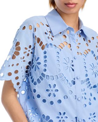 Floral Eyelet Short Sleeve Top - Exclusive