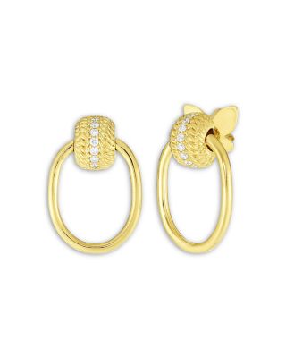 Roberto Coin - 18K Yellow Gold Opera Diamond & Textured Bead Doorknocker Drop Earrings
