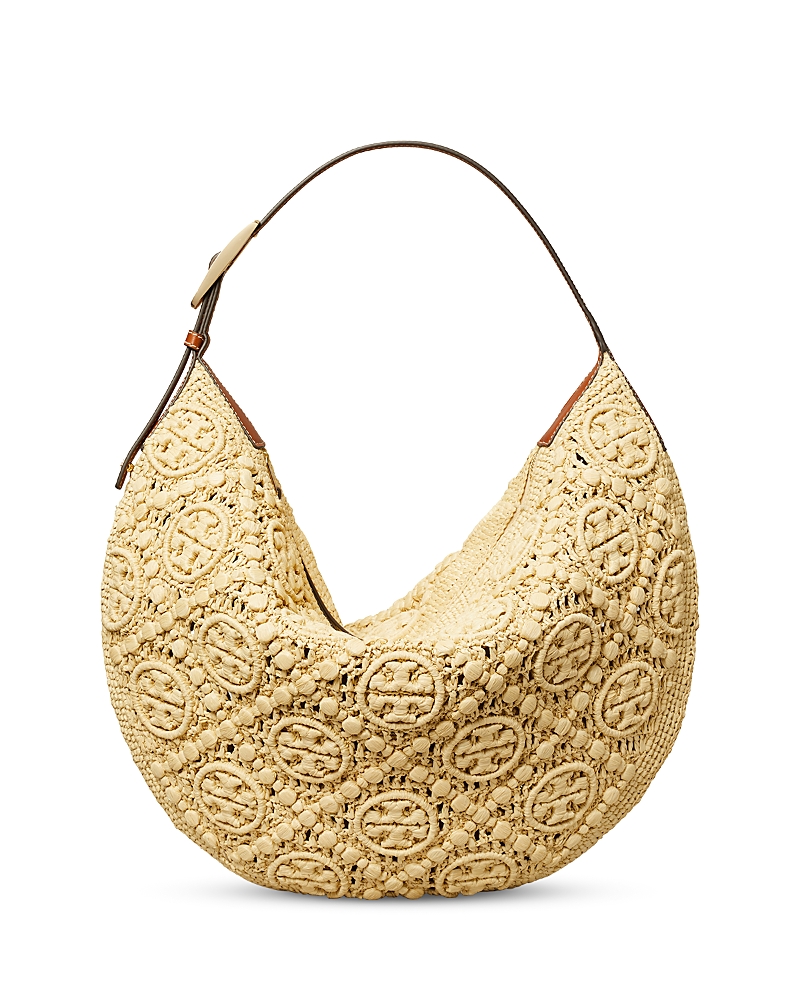 Tory Burch T-monogram Woven Raffia Straw Shoulder Bag