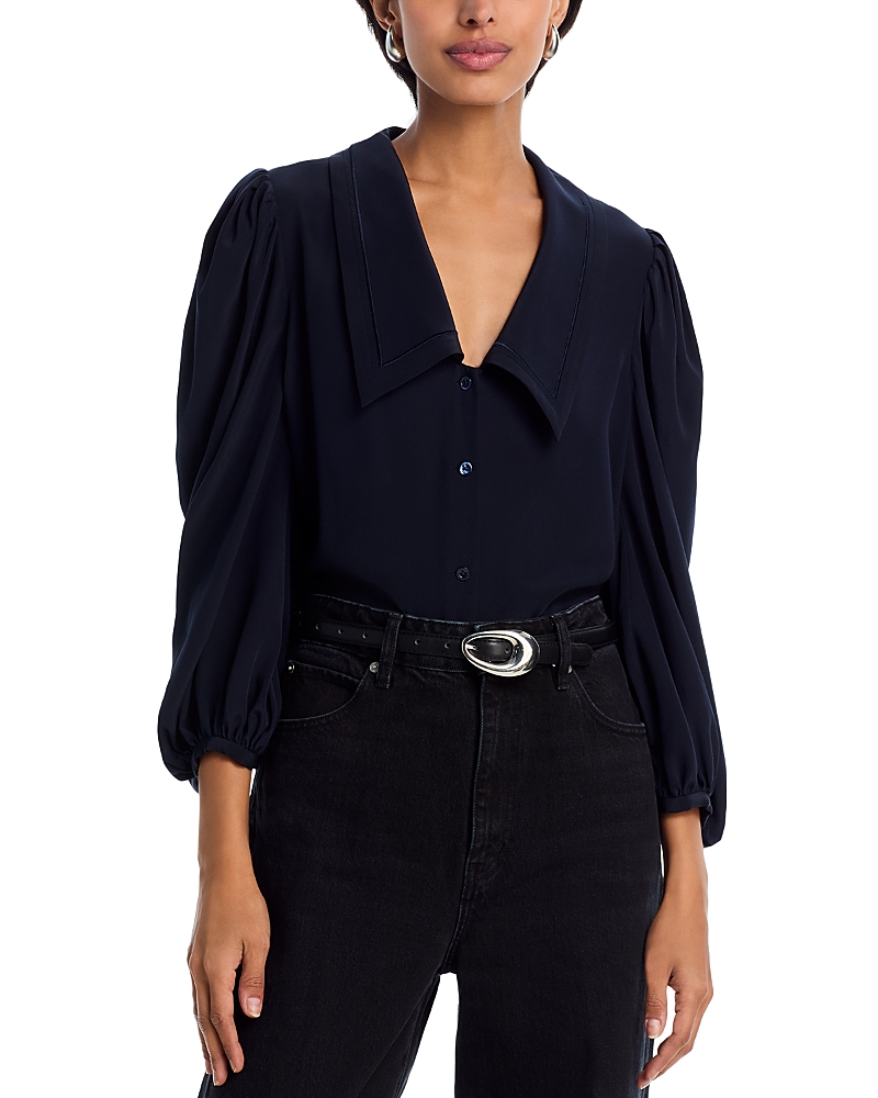 Frame The Long Sleeve Silk Sailor Blouse Navy In Blue