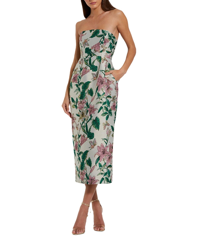 Shop Mac Duggal Floral Brocade Strapless Fitted Midi Dress
