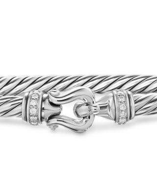 Cable Flex Buckle Bracelet in Sterling Silver with Diamonds, 4mm