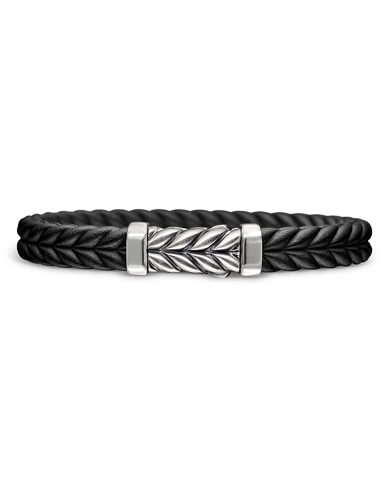 David Yurman Men's Chevron Bracelet in Black Rubber with Sterling Silver, 9mm · Large