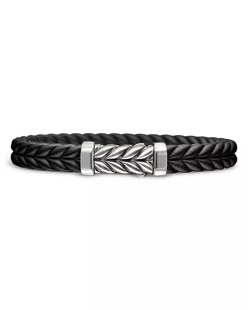 Men's Chevron Bracelet in Black Rubber with Sterling Silver, 9mm