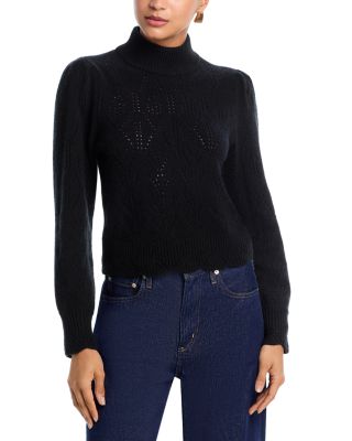 AQUA - 100% Cashmere Pointelle Mock Neck Sweater - Exclusive