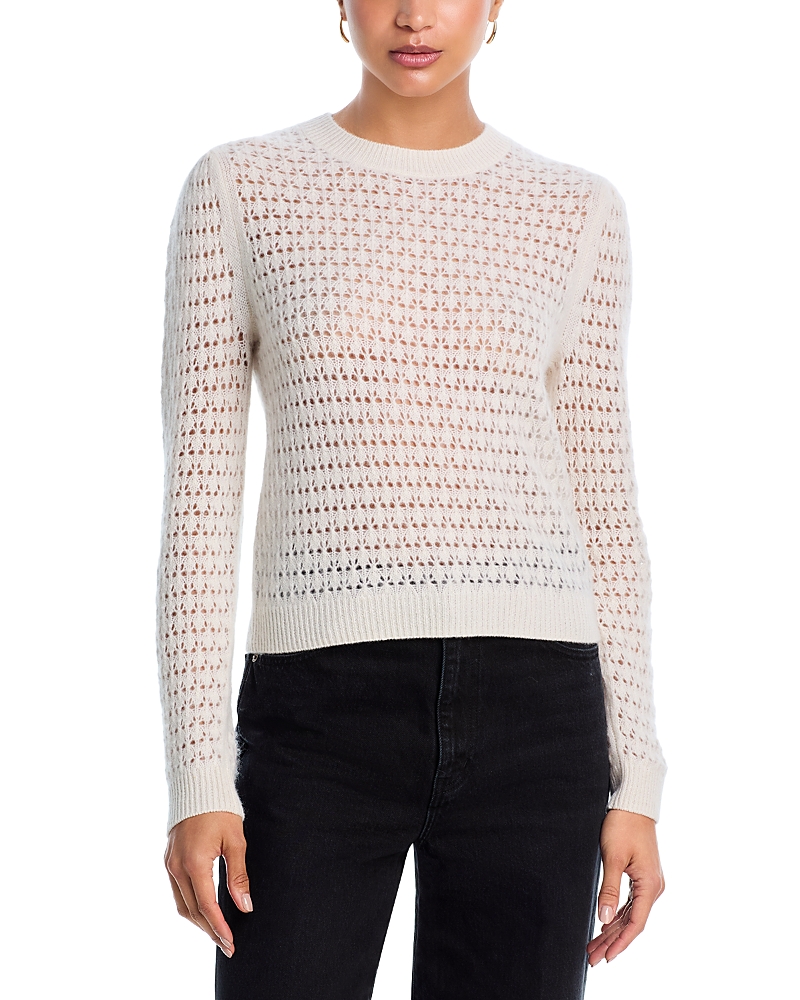 Aqua Openwork Cashmere Crewneck Sweater - Exclusive In White