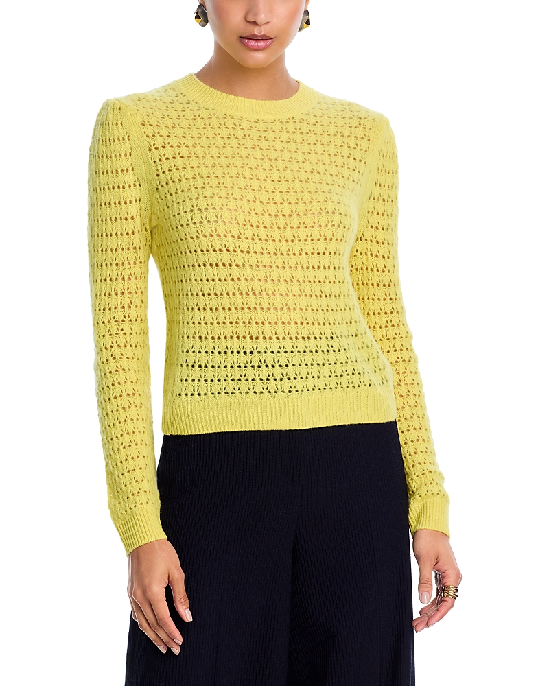 Aqua Openwork Cashmere Crewneck Sweater - Exclusive In Yellow
