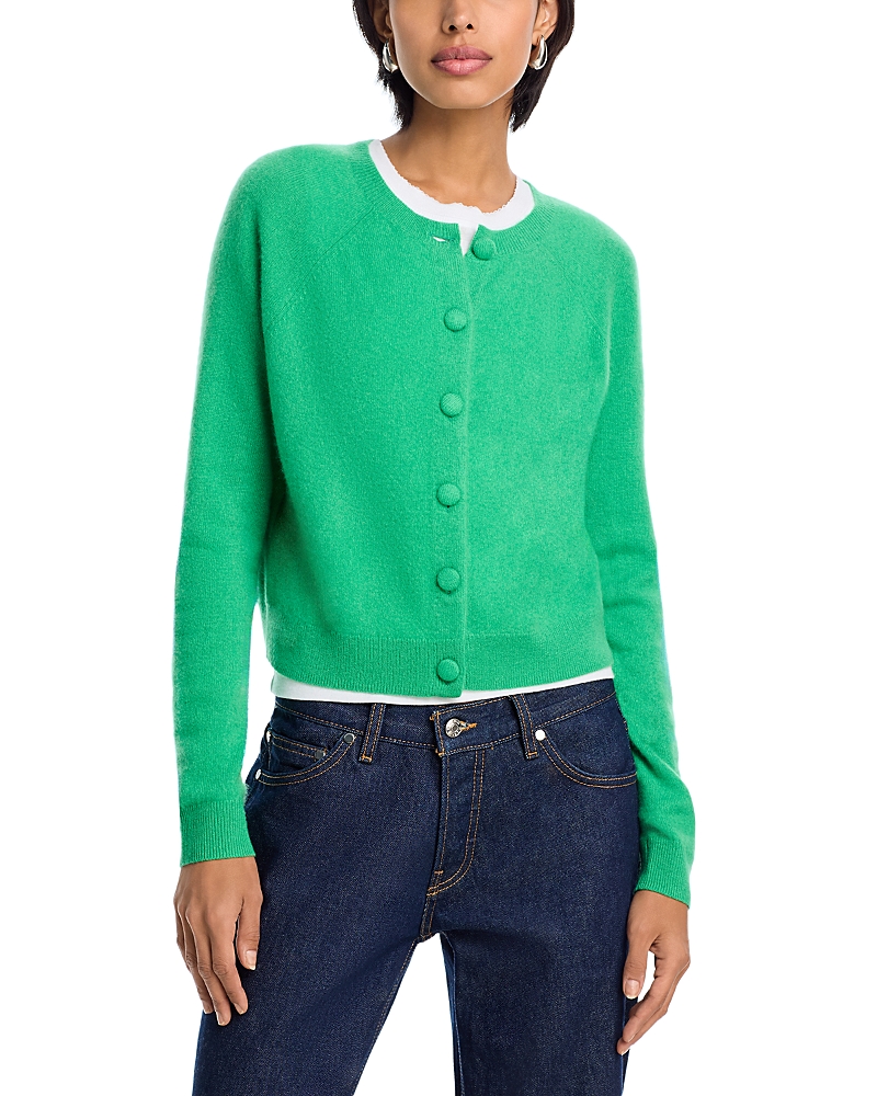 Aqua Cashmere Crewneck Cardigan - Exclusive In Green
