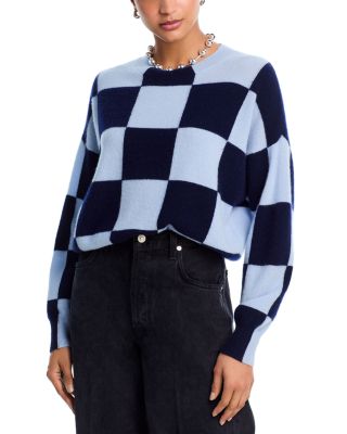 AQUA - 100% Cashmere Brushed Cropped Check Sweater - Exclusive