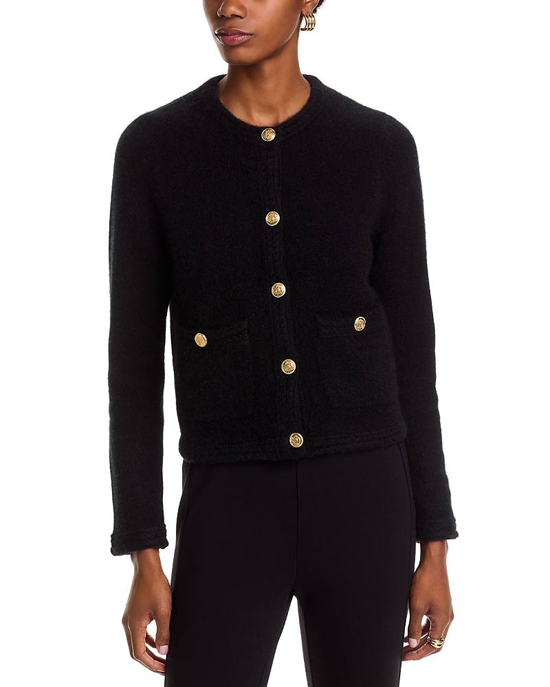 C By Bloomingdale's Cashmere Chevron Trim Cardigan - Exclusive In Black