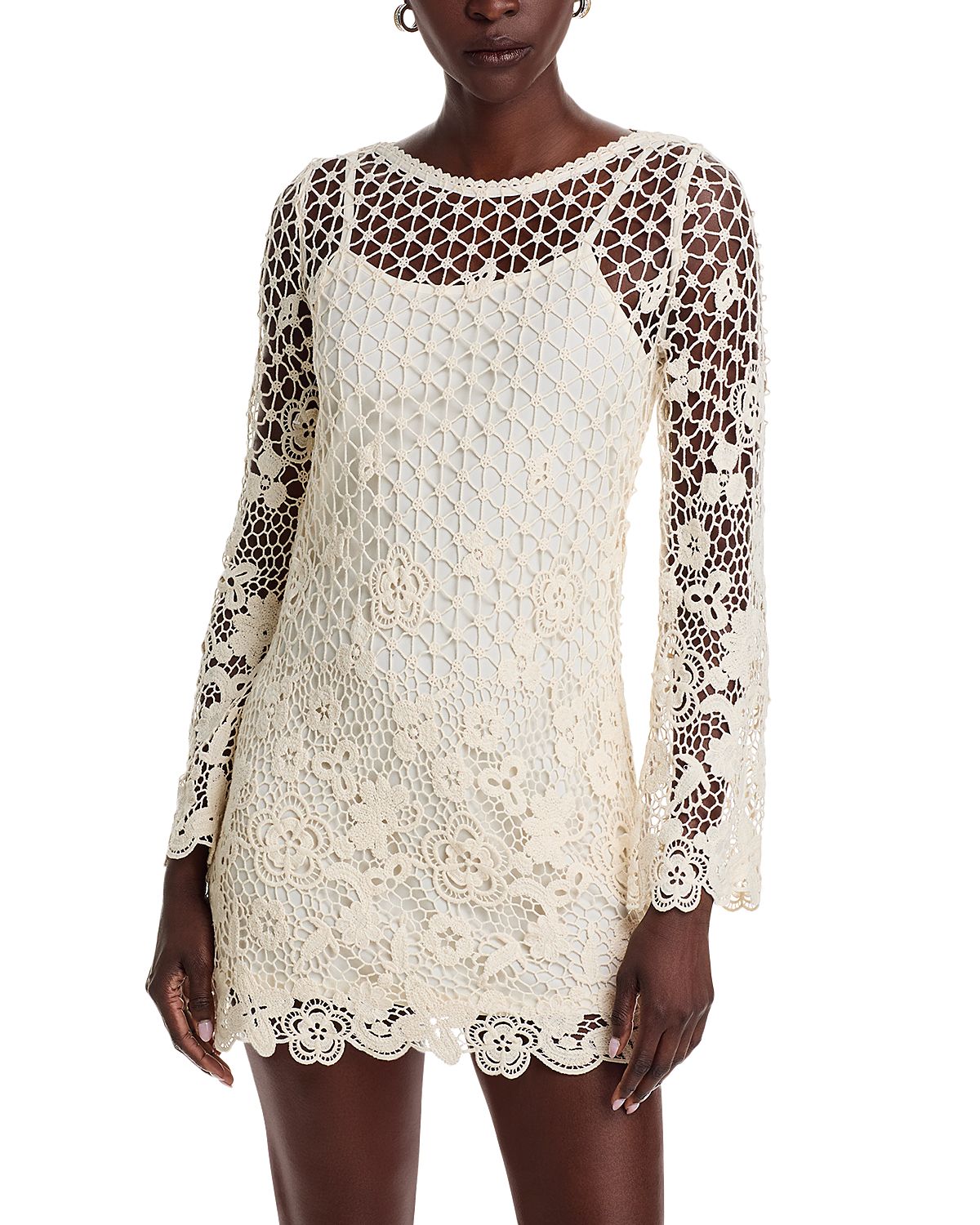 Aqua x Ava Phillippe Crochet Boat Neck Bell Sleeve Dress - Exclusive