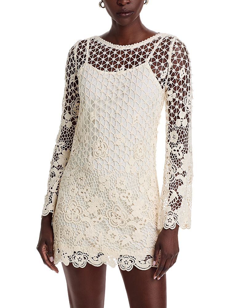 Aqua x Ava Phillippe Crochet Boat Neck Bell Sleeve Dress - Exclusive