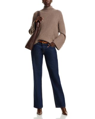 100% Cashmere Rib Knit Bell Sleeve Turtleneck Sweater - Exclusive