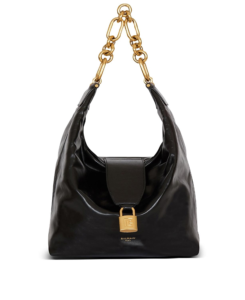 Balmain Sync Hobo Bag In Calfskin Leather In Black