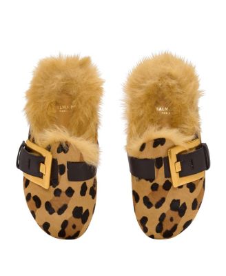 Women's Anthem Leopard Print Ponyskin Leather and Faux Fur Mules