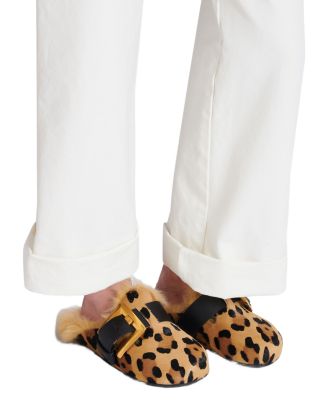 Women's Anthem Leopard Print Ponyskin Leather and Faux Fur Mules