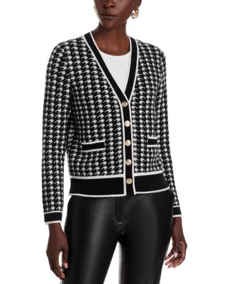 Houndstooth Contrast Trim Cashmere Cardigan - Exclusive