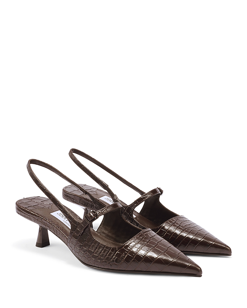 Jimmy Choo Slingback With Buckle And Crocodile Texture In Brown