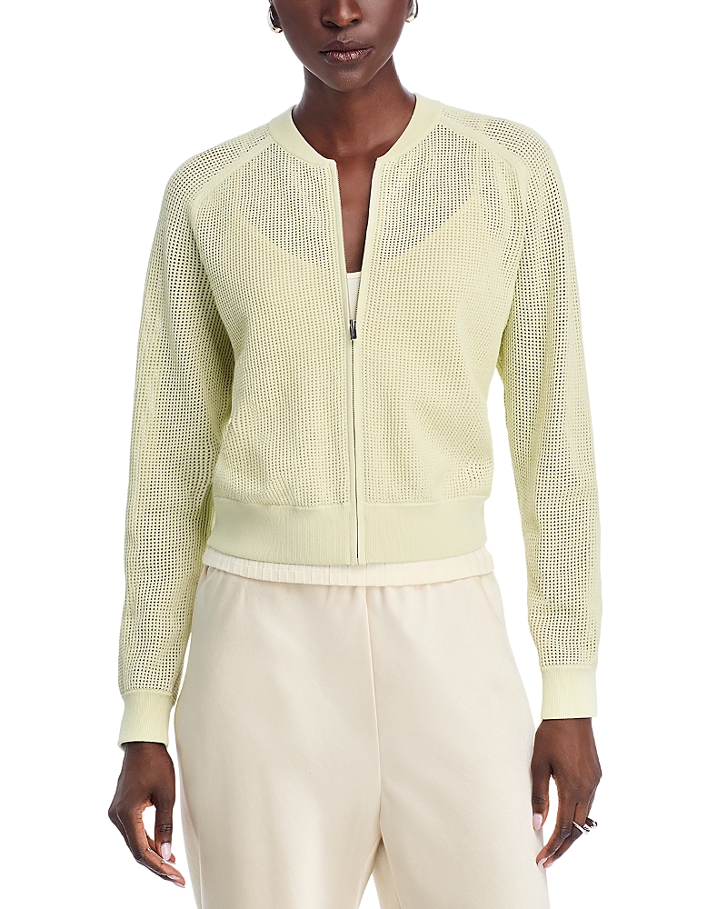 Theory Pointelle Bomber Jacket In Crepe Knit In Green