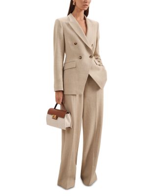 Petite Double Breasted Linen Suit Blazer