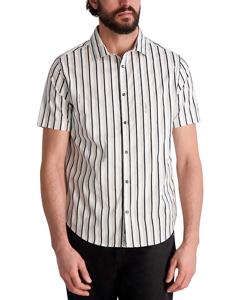 Karl Lagerfeld Striped Paris Striped Short Sleeve Logo Shirt In Neutral