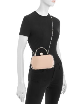 Imitation Pearl Trim Minaudiere Box Clutch - Exclusive