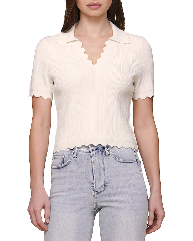 Bagatelle Ribbed Scalloped Edge Top In Neutral
