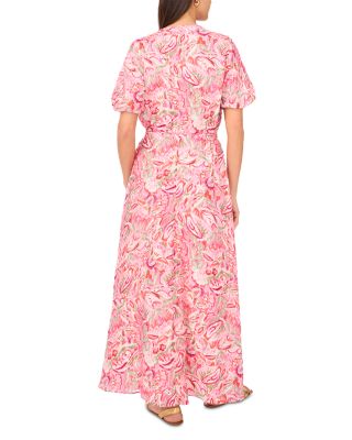 Printed Split Neck Puff Sleeve Dress