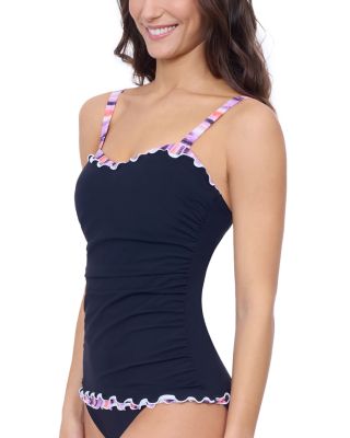 Riga D Cup Solid Center Ruched Tankini &amp; Tutti Frutti Classic Seamless Tankini Bottom