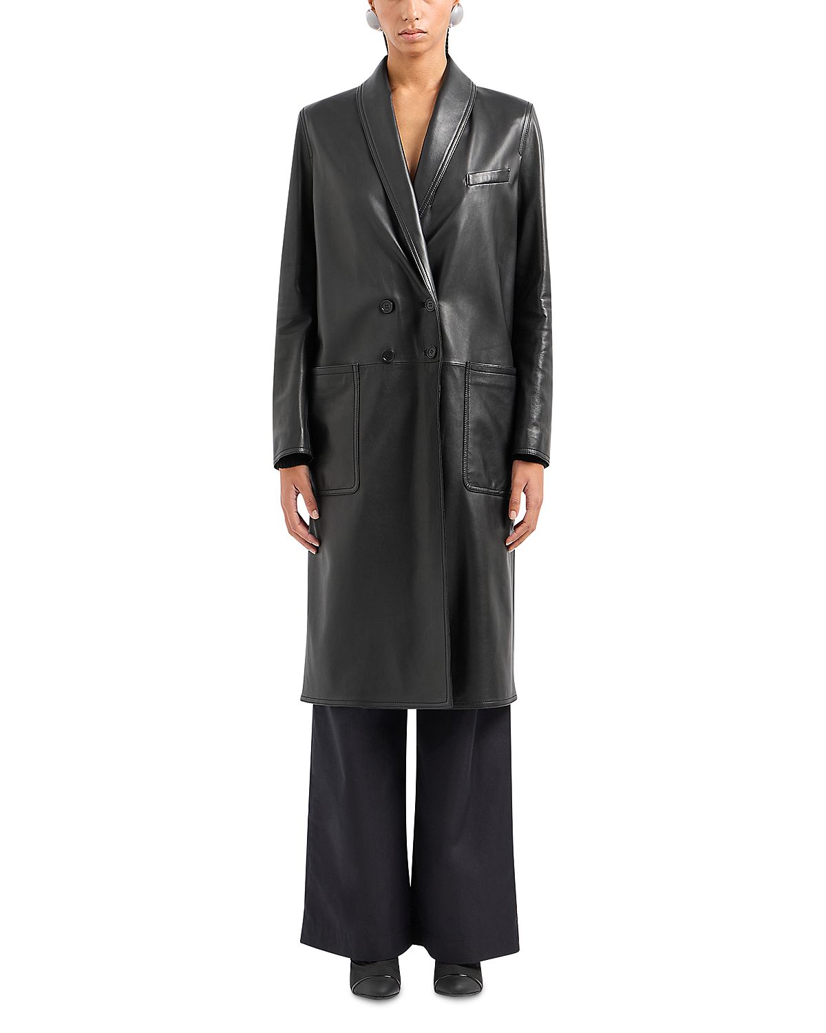 Emporio Armani Leather Midi Coat