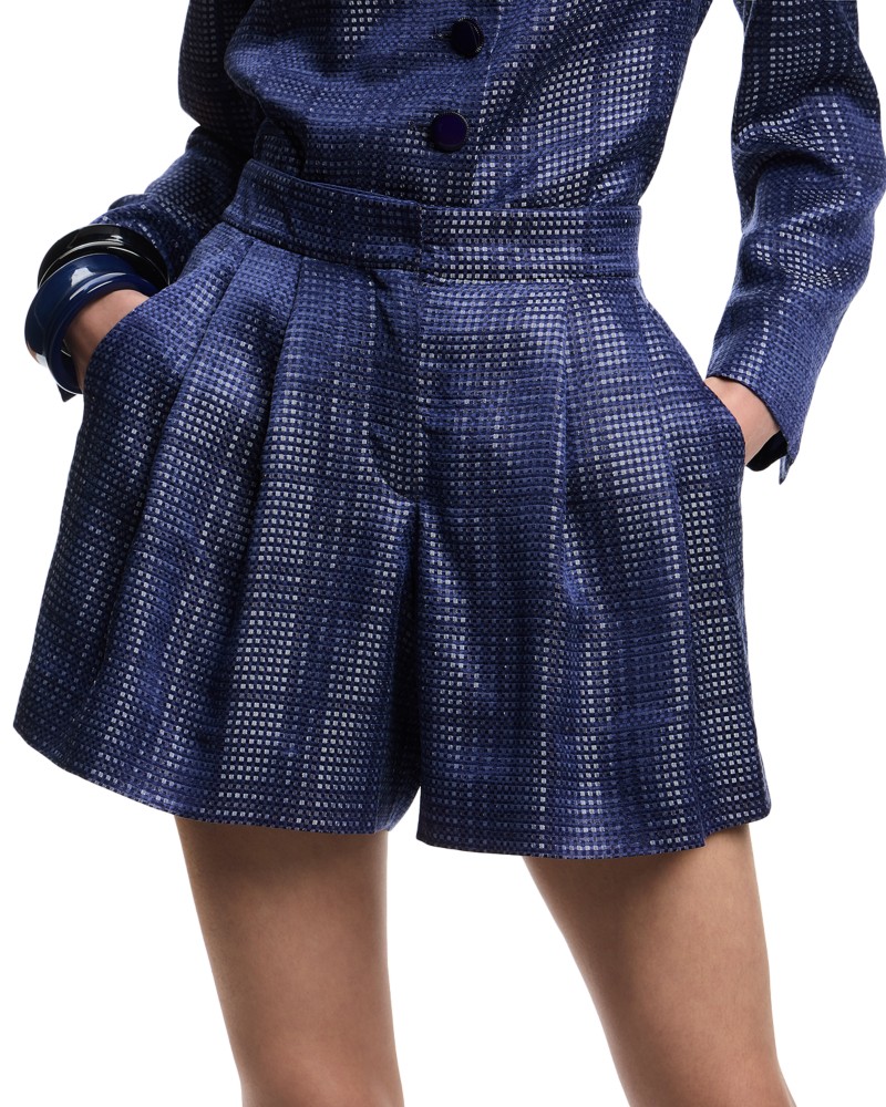 Emporio Armani Shiny Checkered Shorts in Solid Bright