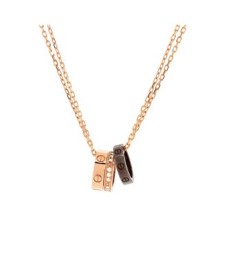 Pre-Owned Cartier - Love 3 Ring Pendant Necklace 18K Rose Gold and Ceramic with Diamonds