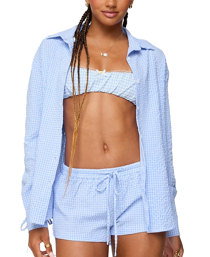 EDIKTED LIRA OVERSIZED GINGHAM BUTTON UP SHIRT