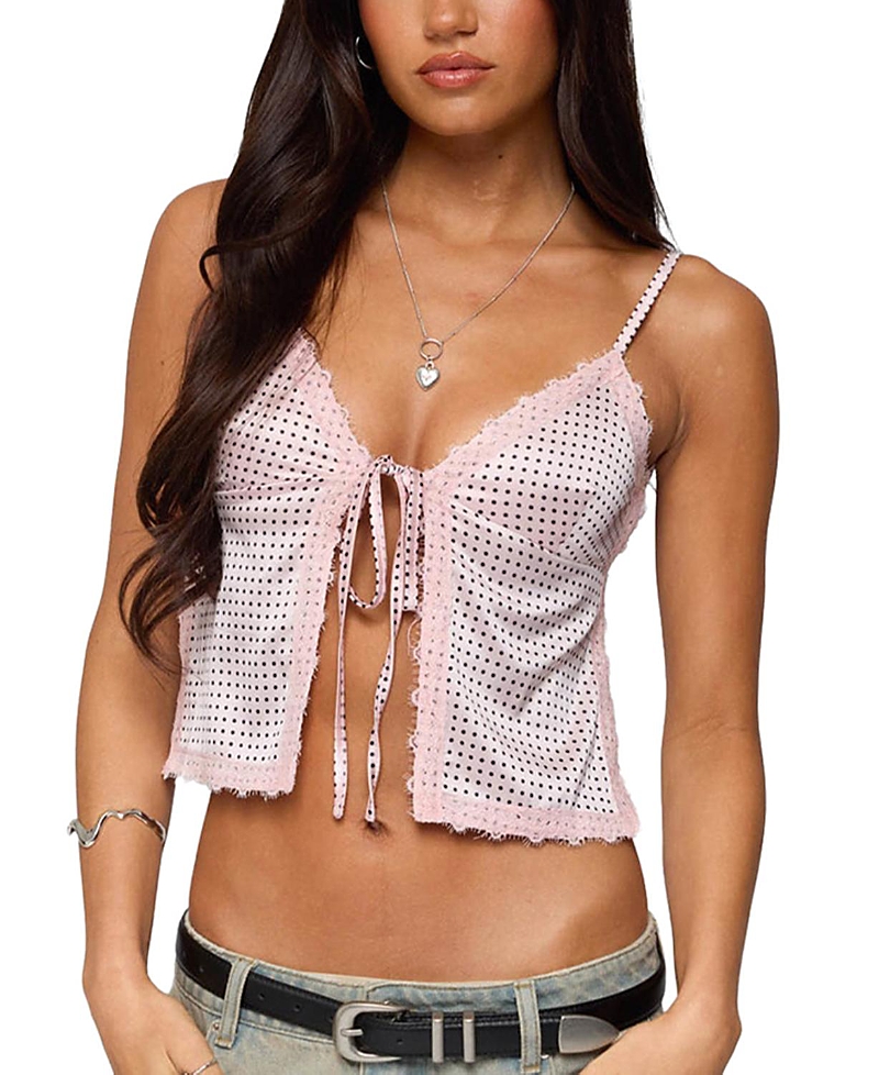 EDIKTED BACKLESS SATIN EFFECT POLKA DOT TOP