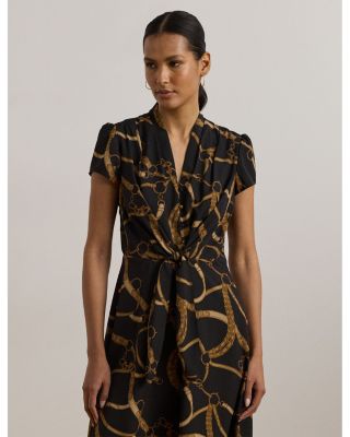 Belting Print Crepe Tie Front Dress