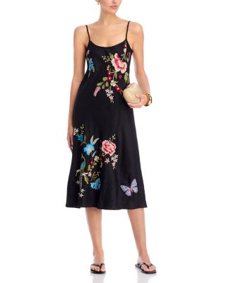 Embroidered Linen Slip Dress