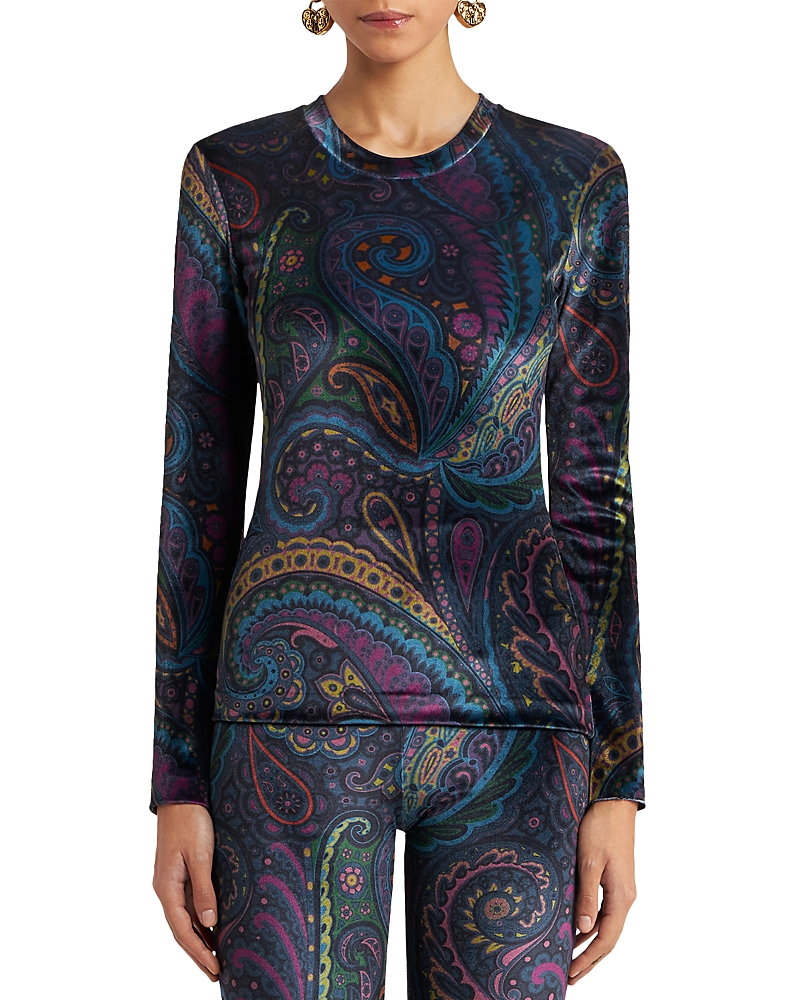 Etro Chenille T-shirt With Multicolor Print In Blue