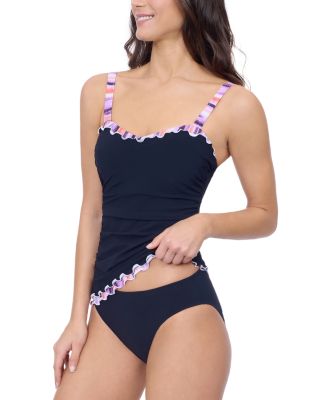 Riga D Cup Solid Center Ruched Tankini &amp; Tutti Frutti Classic Seamless Tankini Bottom