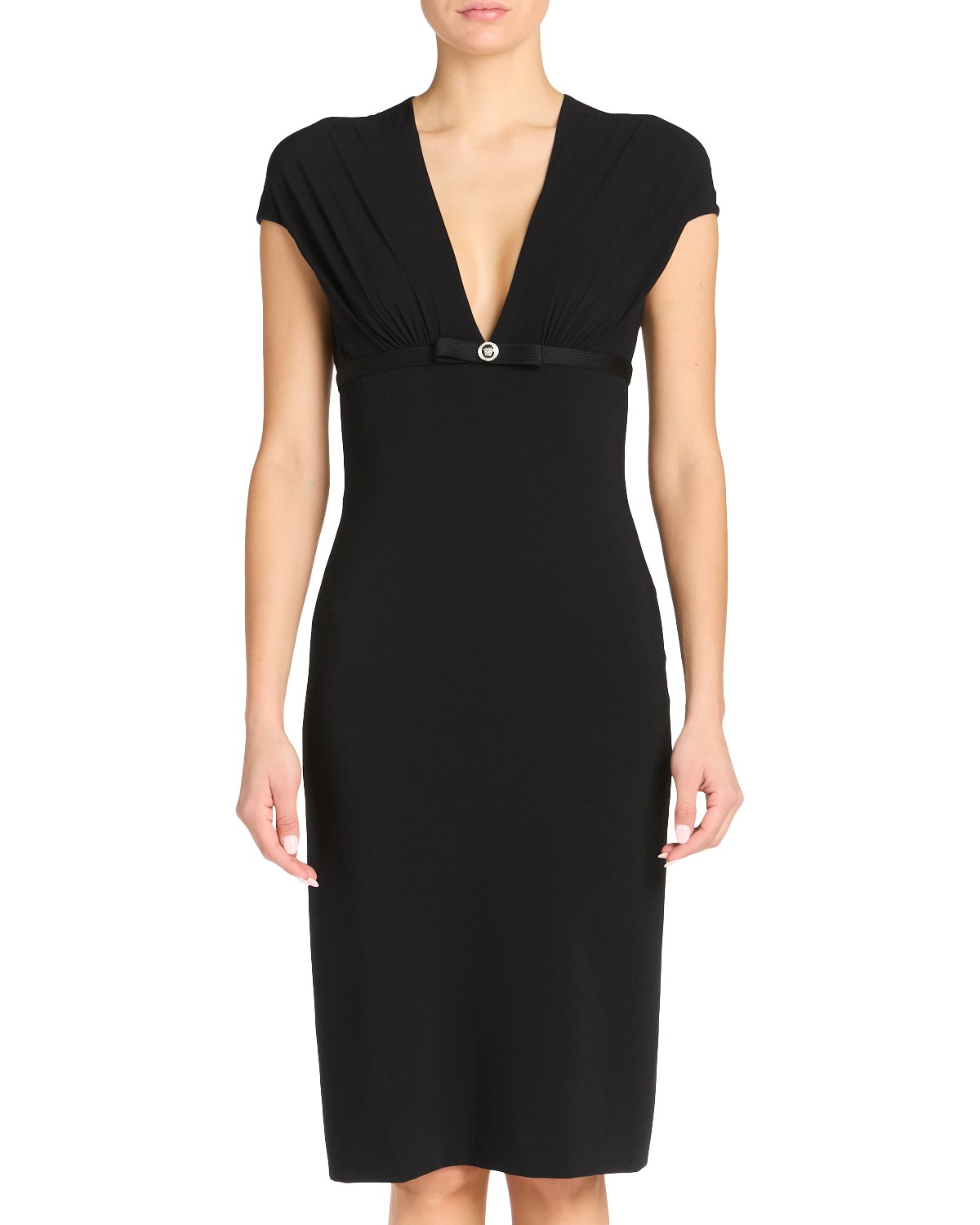 Versace Plunging Neck Dress in Black