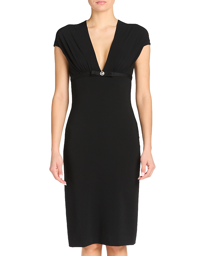 Versace Deep-neck Cady Fitted Midi Dress