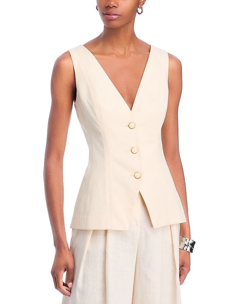 Veronica Beard Avalina Sleeveless V Neck Vest In White