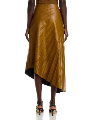 Tracy Asymmetric Pleated Vegan Leather Skirt