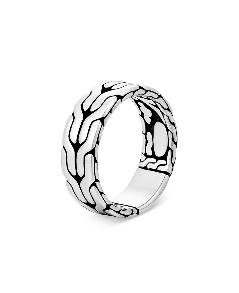 John Hardy Sterling Silver Carved Chain Band Ring