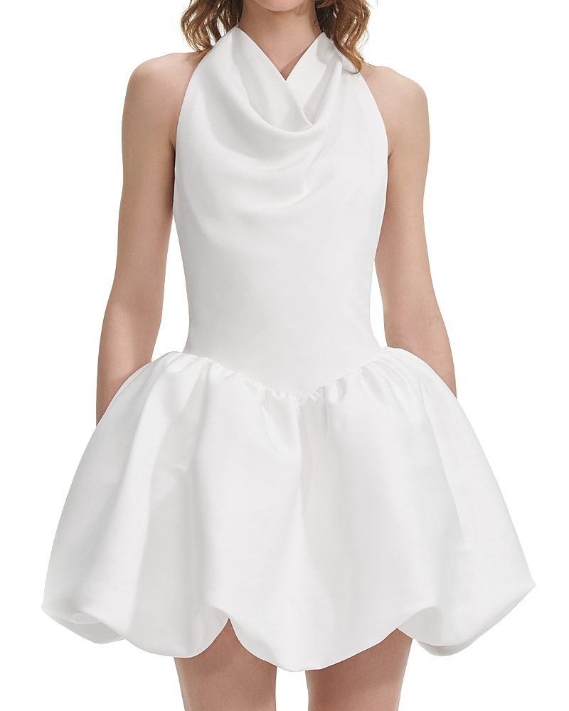 Self-portrait Crepe Bubble-hem Halter Mini Dress In White