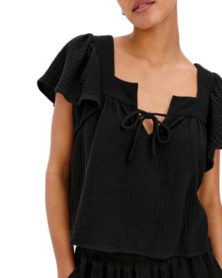 Casie Split Neck Flutter Sleeve Top