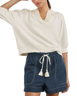 Mariposa Crochet Trim Split Neck Top
