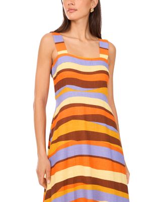 Striped Square Neck Midi Dress