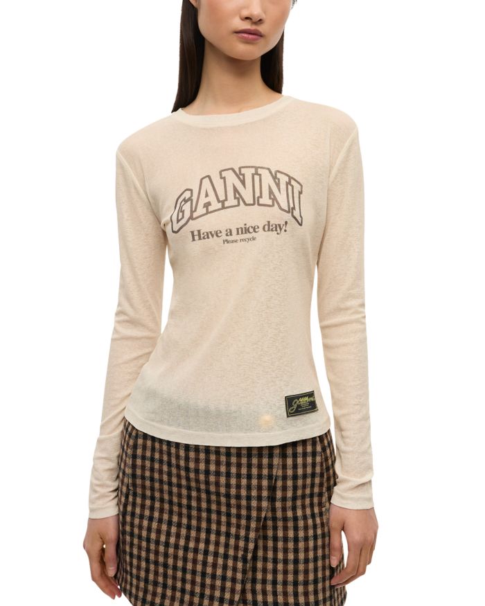 Printed Marled Mesh Long Sleeve Top