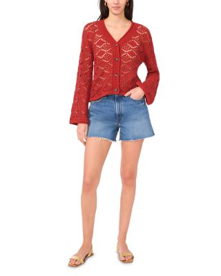 Pointelle V Neck Long Sleeve Cardigan 